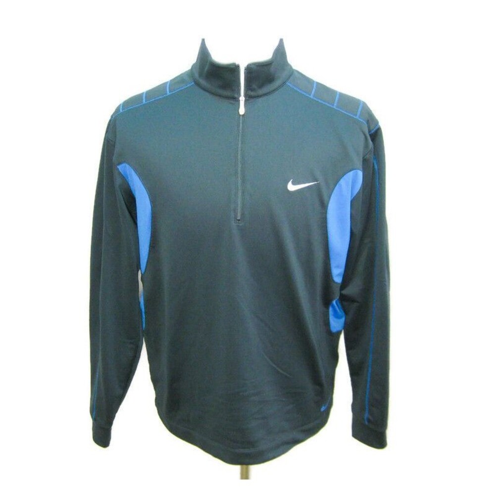 NIKE Men's (Size Medium) Gray Blue Athletic 1/2 Zip Fit-Dry Sweatshirt Golf Top